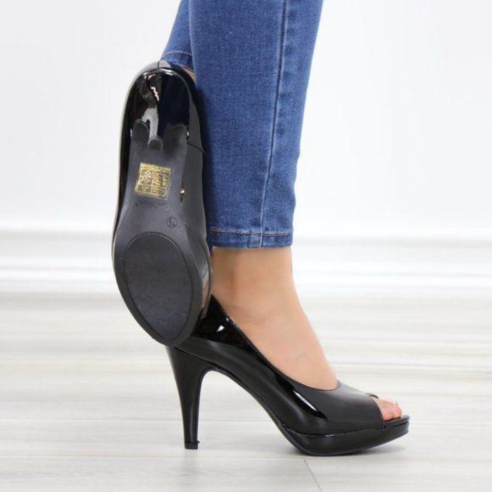 Black Patent Peep Toe High Heel Platform Pump - Picture 5 of 11
